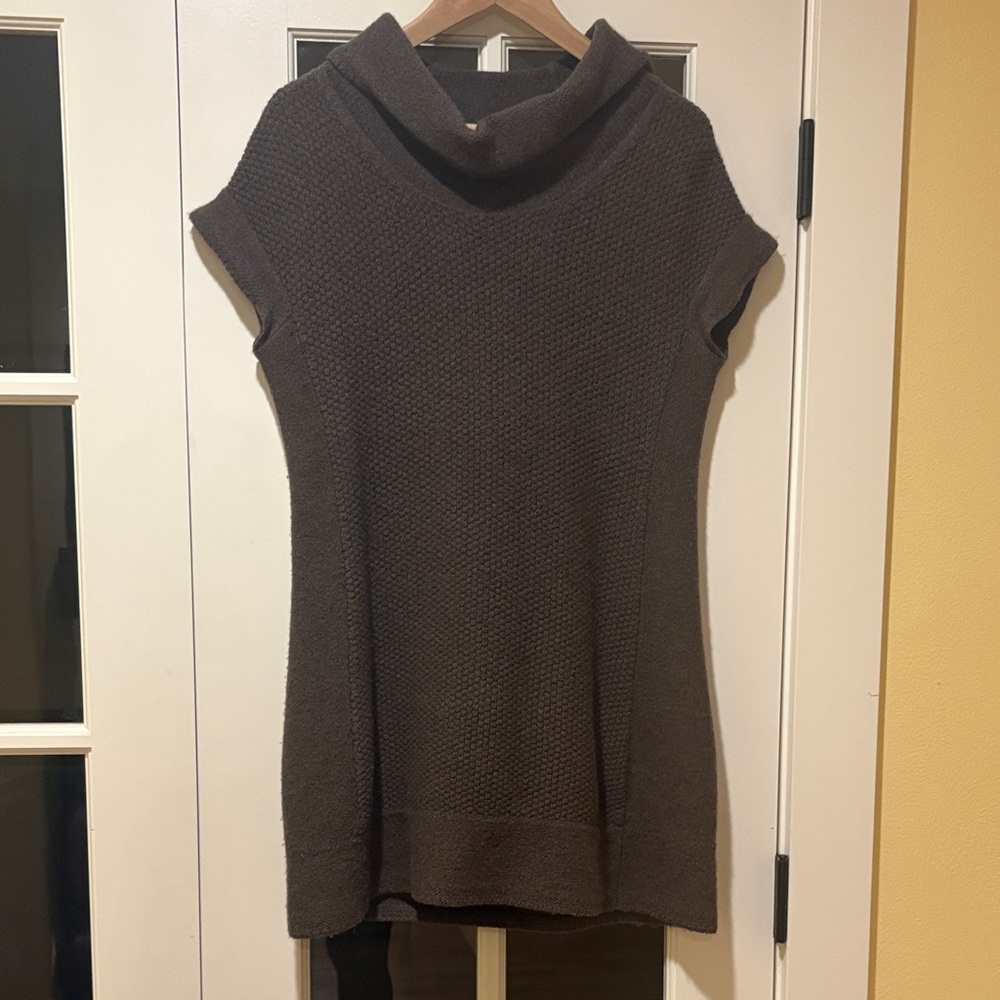 Elegant Brown Cowl Neck Sweater Merino Wool Tunic